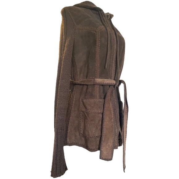Vintage Suede patchwork knit belted boho jacket. Sz L - Picture 7 of 16